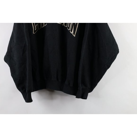 Vintage 90s Chevignon Large Faded Boxy Fit Spell Out Crewneck Sweatshirt Black - Picture 3 of 7